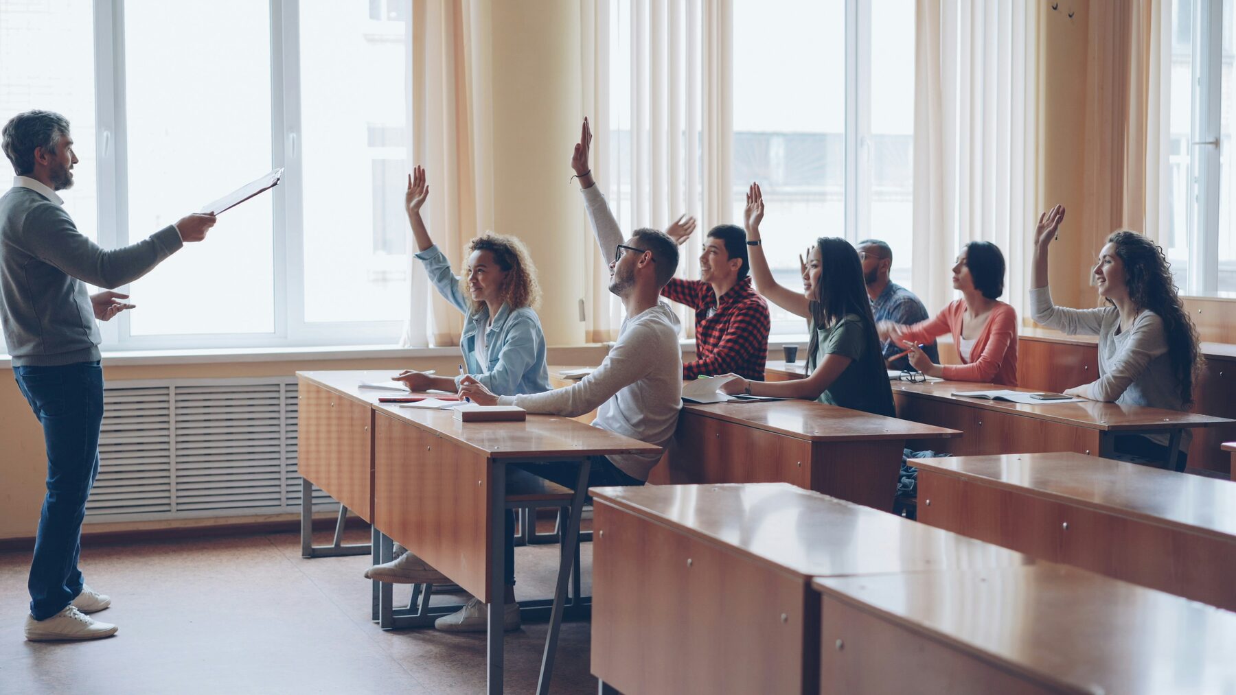 Students participating in an English class
